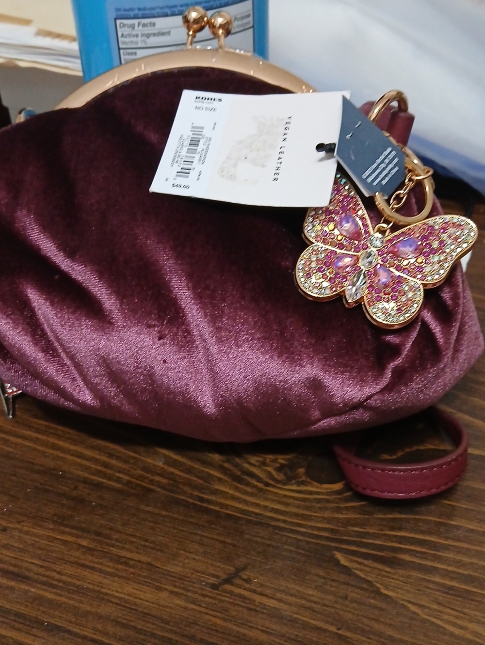 Lauren Conrad Elegant Velvet Clutch with Butterfly Charm Shoulder Bag